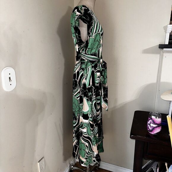 NWT Anne Klein Floral Green Black White Belted Midi Dress Women's Size 4 $139 - Picture 13 of 15